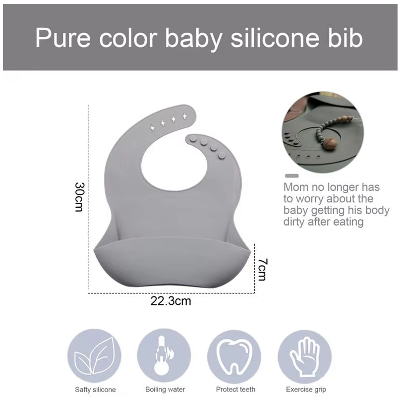 CURVEAR®️premium Adjustable Baby Silicone Bib, Waterproof, Soft Feeding Cloth for Newborns, Toddlers, Drooling Protection. Set of 2.
