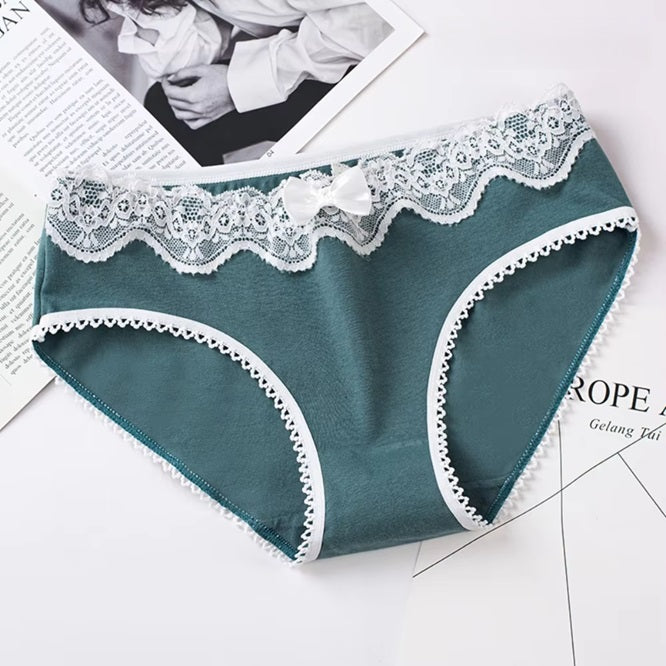 Curvear Styles White Lace Cotton Panties For Girls Women Cute Striped Underwear Mid Waist Soft Breathable Briefs Lingerie. 2 set