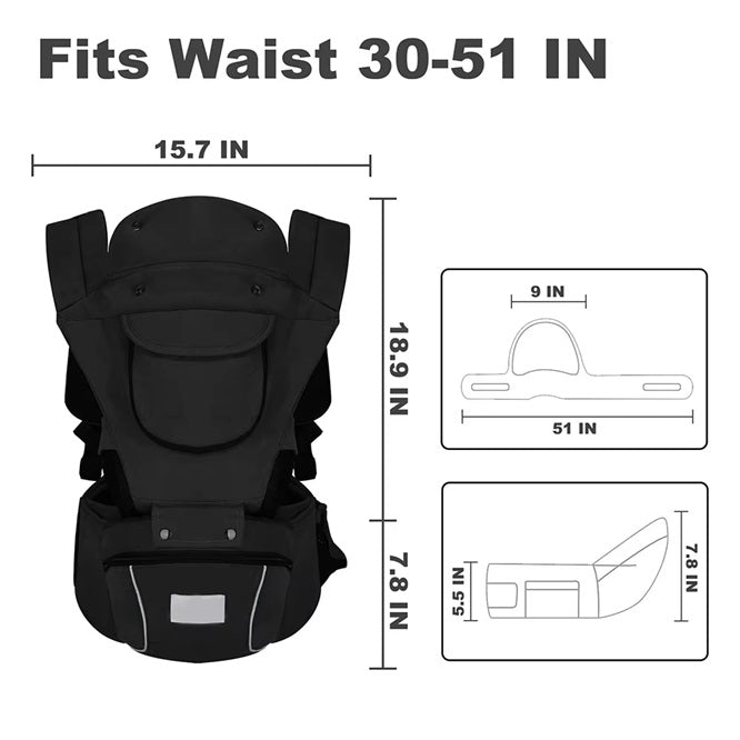 Curvear Baby Carrier Newborn to Toddler, Safety-Certified Baby Carrier with Hip Seat, Ergonomic 6-in-1 Baby Carrier with Head Support, Adjustable & Removable Baby Holder for All Seasons, Black.