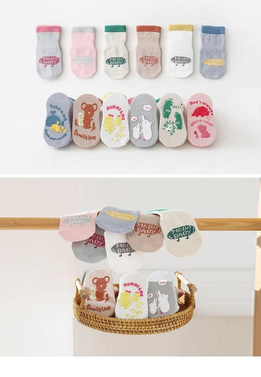CURVEAR ®️2 Pairs of Non-Slip Baby Socks for 0-3 Years, Spring & Summer, Two-Color Design.
