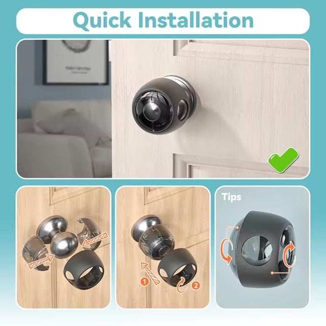 Curvear 4 Pcs Transparent Safety Door Knob Covers for Toddler, Childproof Door Locks, Easy to Install.