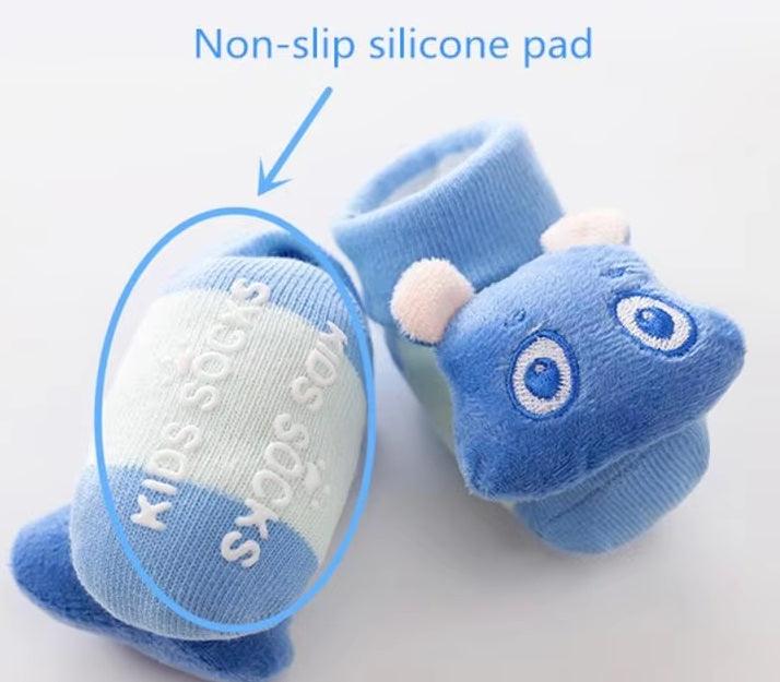 CURVEAR ®️Cartoon Baby Anti-Slip Socks Shoes for Newborns, Infants & First Walkers – Cute Rattle Booties for Boys & Girls