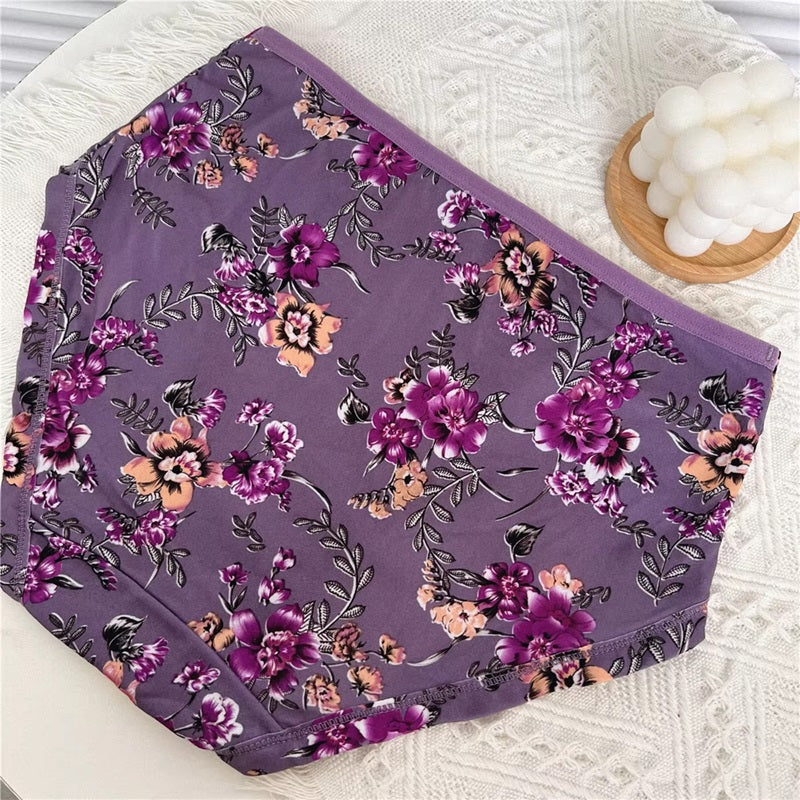 Curvear Floral Print Underwear Women's Panties Plus Size Women's Briefs Mid-waisted Women's Underpants Modal Panty Woman Flower Panty. pack of 3