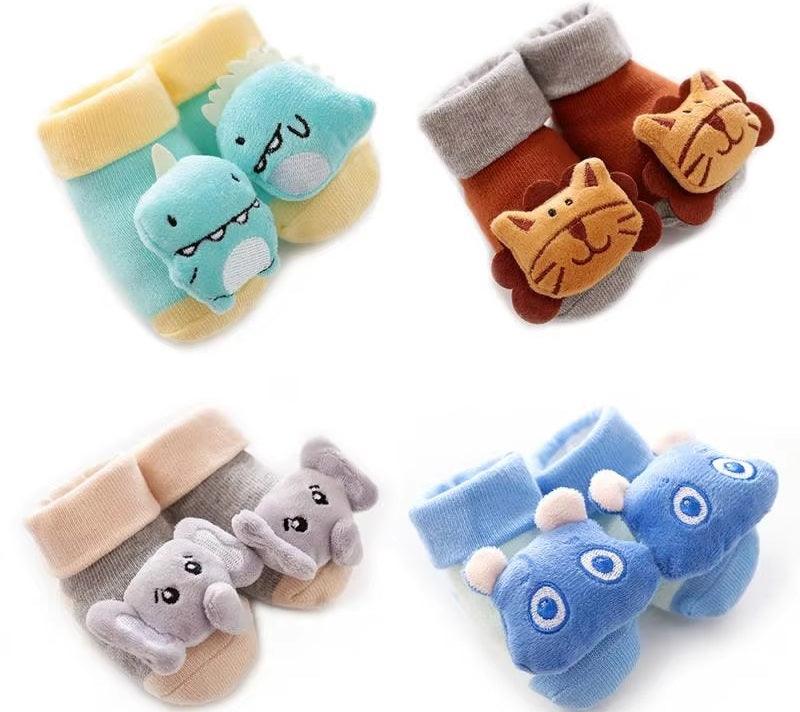 CURVEAR ®️Cartoon Baby Anti-Slip Socks Shoes for Newborns, Infants & First Walkers – Cute Rattle Booties for Boys & Girls