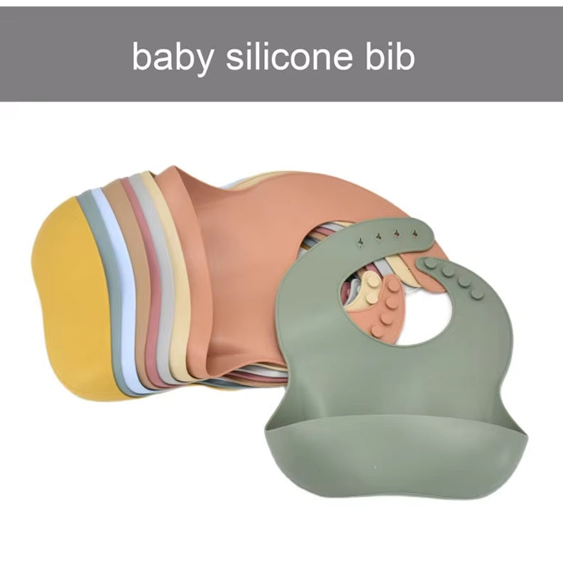 CURVEAR®️premium Adjustable Baby Silicone Bib, Waterproof, Soft Feeding Cloth for Newborns, Toddlers, Drooling Protection. Set of 2.