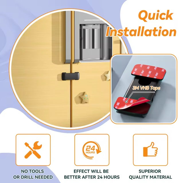 Baby Safety French Fridge Door Lock, Childproof Double Door Refrigerator Lock, Cabinet Cupboard Lock for Toddlers & Babies, Easy to Install