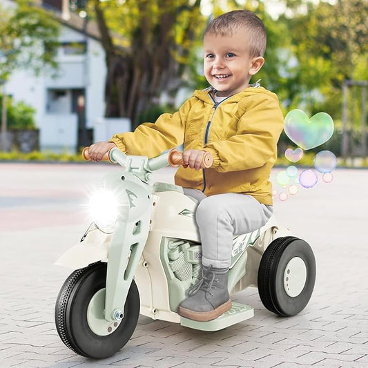 Curvear Kids Ride On Motorcycle with Bubble Maker, Powered Toddler Motorcycle with LED Light, Music, Foot Pedal, Forward/Backward, 3-Wheel Electric Motorcycle Gift for Boys & Girls.
