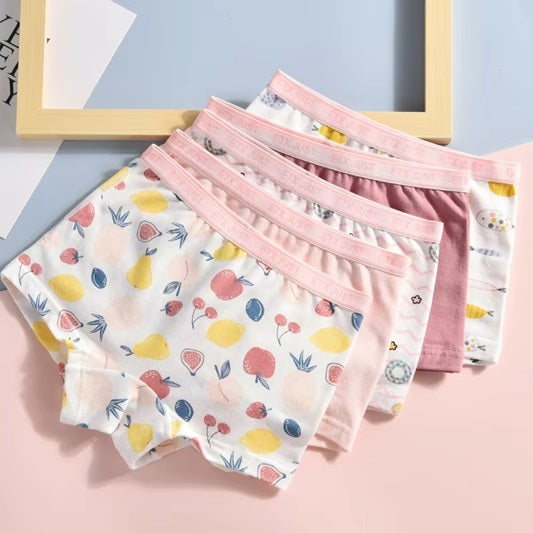 Curvear 5 Pcs Fashion Toddler Cartoon Underwear for Kids Girls Cotton Breathable Boxers Panties Teenage Lovely Apple Print Underpants. 5 pack