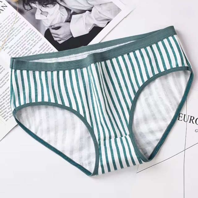 Curvear Styles White Lace Cotton Panties For Girls Women Cute Striped Underwear Mid Waist Soft Breathable Briefs Lingerie. 2 set