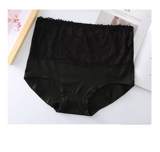 Curvear Women's Cotton Underwear Lace Panties Women's Solid Color Briefs High Waist Sexy Female Underpants Seamless Panties. 2 set