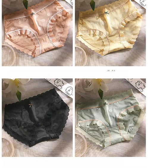 Curvear Sexy Lace Japanese Sweet Women Panties Mid Waist Avocado Color Sexy Lace Women Underwear Breathable Female Briefs. 2 set