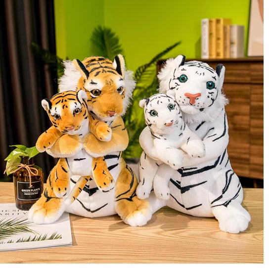 Yellow White Tiger Doll Baby Kids Birthday Gift Soft Plush Toy Cushion Cute Mother Son Lifelike Stuffed Pillow