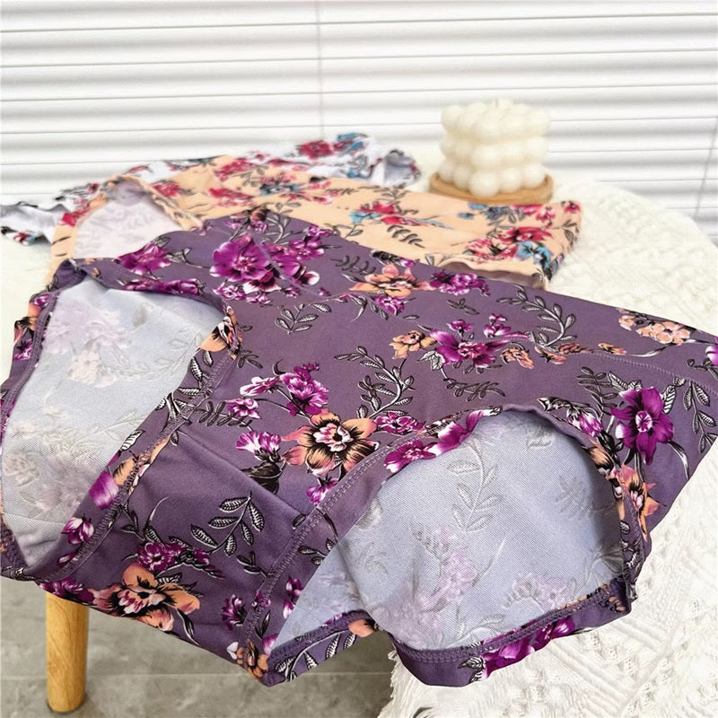 Curvear Floral Print Underwear Women's Panties Plus Size Women's Briefs Mid-waisted Women's Underpants Modal Panty Woman Flower Panty. pack of 3