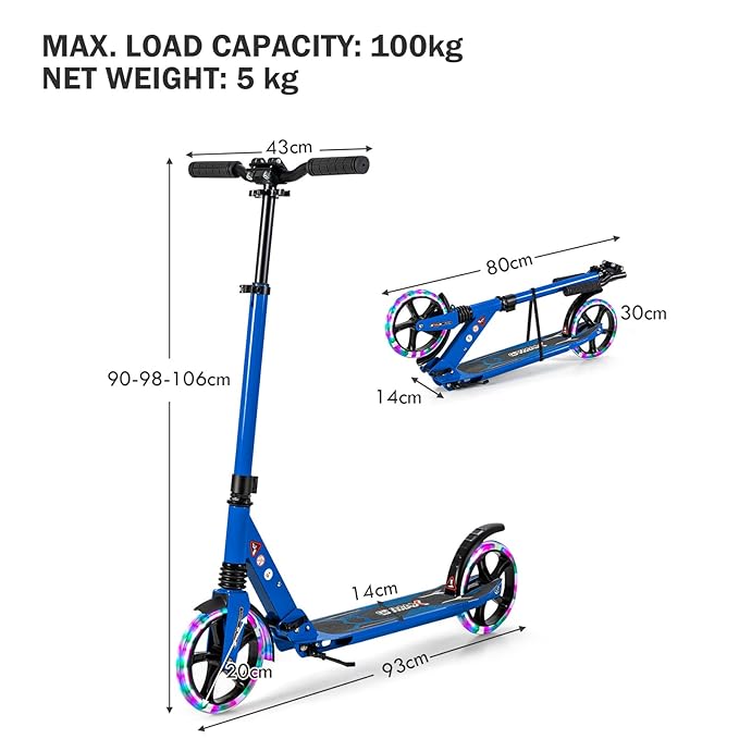 Curvear Adjustable Height Kick Scooter with 145mm Wheels, Foldable Front Tube and Handlebar for Kids.