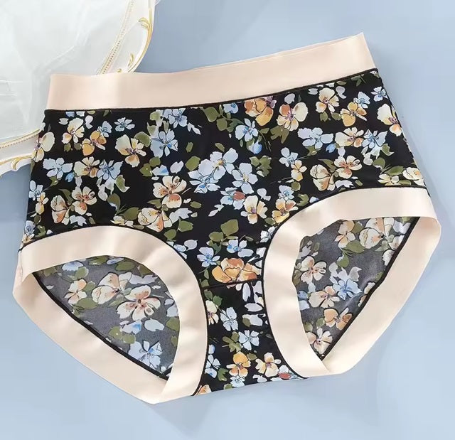 Curvear Modal Floral Plus size Panties for fat Lady Ice silk briefs High elastic Mid-waist Girls underpants. 2 set