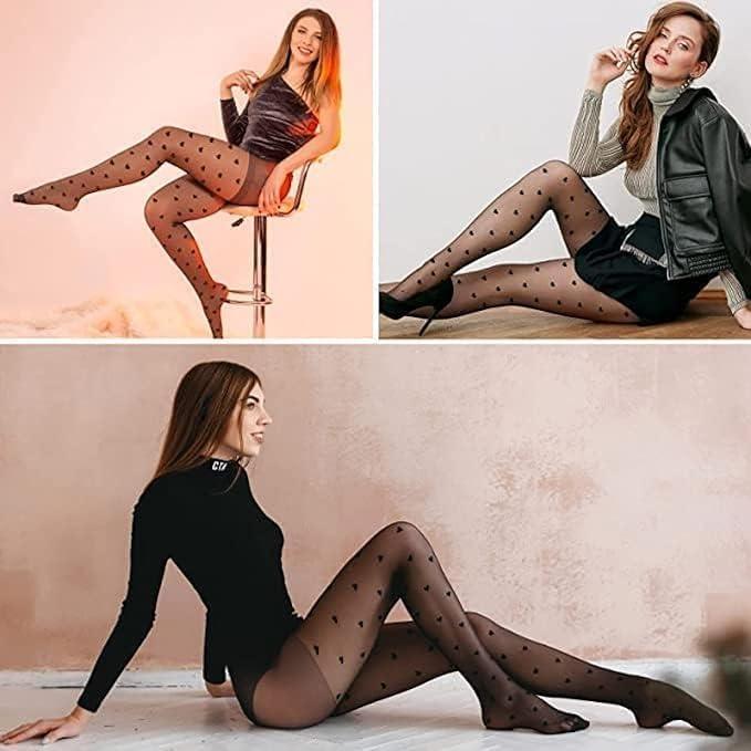 Curvear Women’s Glossy Sheer Pantyhose Polka Dot Striped Patterned High Waist Ultra Stretchable Footed Tights Stockings