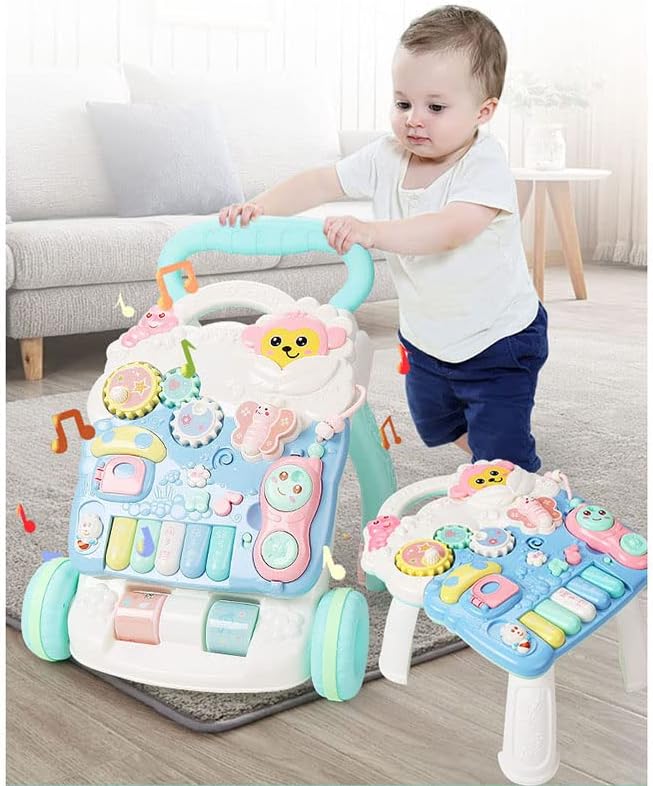Curvear Sit to Stand Learning Walker, Multifunction Early Education Toys for Toddlers, Baby Walker for 1 Year Old Boys Girls with Kids Early Active Center & Removable Play Panel