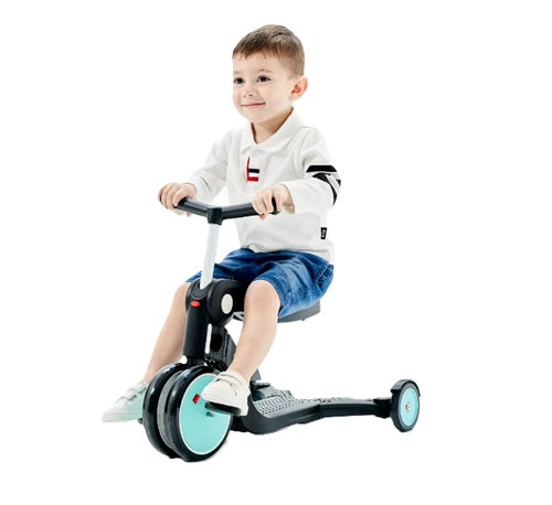 Curvear 5-in-1 Folding Scooter for Toddlers That Grows with Them | Multifunctional Vehicle with Convertible Two or Three Wheel Scooter and Kick Bike Configurations.