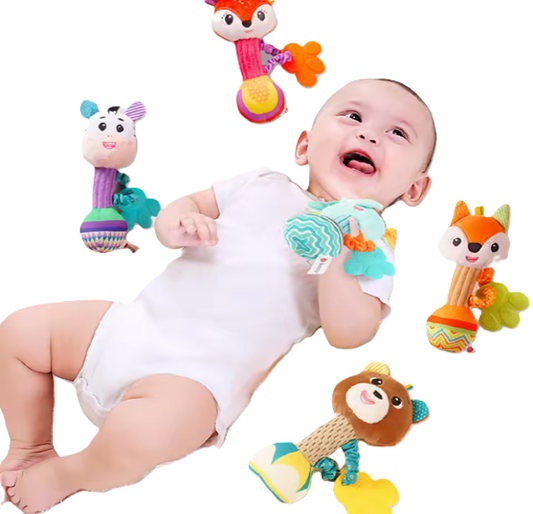 Baby Rattles Soft Stuffed Animal Rattle Hand Grip Baby Toys Shaker Crinkle Squeaky Sensory Travel Accessories for Toddler Gifts