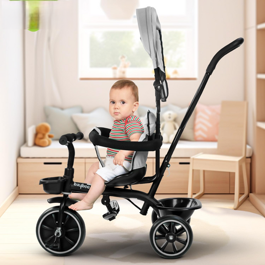 Curvear 2 in 1 Baby Tricycle for Kids, Smart Kids Tricycle with Parental Push Handle, Cushion seat, Canopy & Safety Guardrail | Kids Cycle Trikes | Baby Cycle for Kids 2 to 5 Years.
