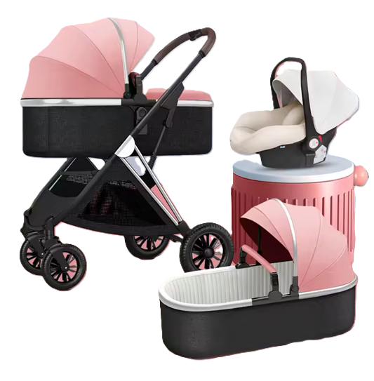 Curvear®️2 in 1 Convertible Baby Stroller, High Landscape Baby Stroller w/Reversible Seat, Removable Footmuff, Adjustable Backrest & Canopy, Foldable Infant Pram Stroller for 0-36 Months Babies, Pink.
