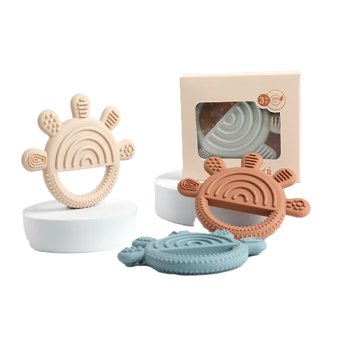 Curvear silicone teether wood ring teething toys free Baby Chewable Toys wooden baby teether teething for Kids 0-6 months.