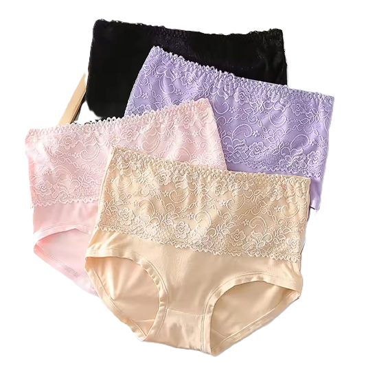 Curvear Women's Cotton Underwear Lace Panties Women's Solid Color Briefs High Waist Sexy Female Underpants Seamless Panties. 2 set