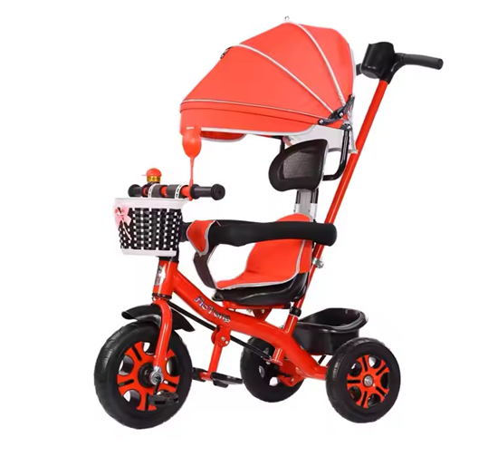 Curvear Kids Tricycle, 4 in 1 Stroll Trike with Adjustable Push Handle, Removable Canopy, Retractable Foot Plate, Lockable Pedal, Detachable Guardrail, Suitable for 10 Months to 5 Years.