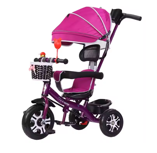 Curvear Kids Tricycle, 4 in 1 Stroll Trike with Adjustable Push Handle, Removable Canopy, Retractable Foot Plate, Lockable Pedal, Detachable Guardrail, Suitable for 10 Months to 5 Years.