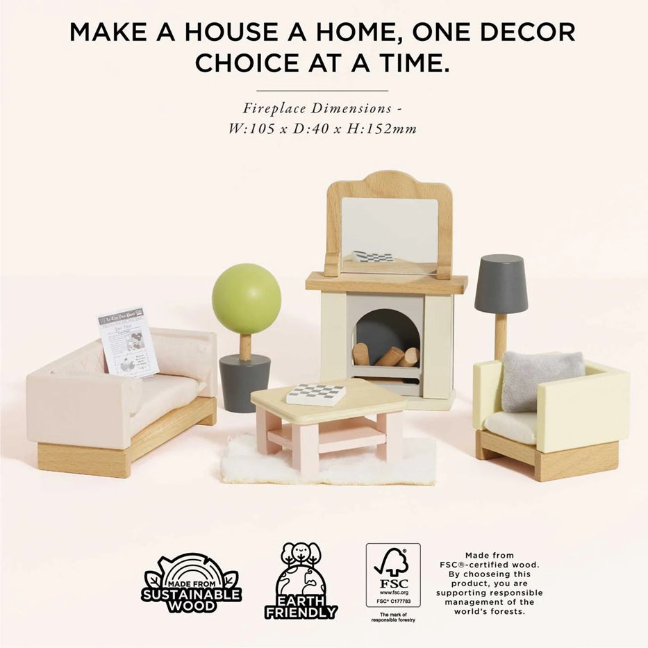 Wooden Dollhouse Furniture  Miniature Toy Furniture with Family Dolls for Kids, Pretend Play Room Décor for Bedroom, Kitchen, Bathroom & Living Room
