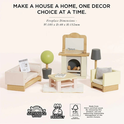 Wooden Dollhouse Furniture  Miniature Toy Furniture with Family Dolls for Kids, Pretend Play Room Décor for Bedroom, Kitchen, Bathroom & Living Room