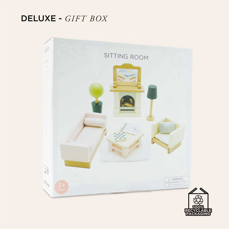 Wooden Dollhouse Furniture  Miniature Toy Furniture with Family Dolls for Kids, Pretend Play Room Décor for Bedroom, Kitchen, Bathroom & Living Room