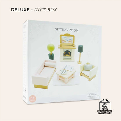 Wooden Dollhouse Furniture  Miniature Toy Furniture with Family Dolls for Kids, Pretend Play Room Décor for Bedroom, Kitchen, Bathroom & Living Room