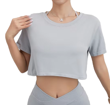 Women' Multicolor Short Sleeve Cropped Workout Top – Breathable Activewear T-Shirt