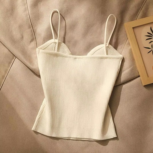Women's Ribbed Knit Corset Top – Slim Fit Sleeveless Tank with Stylish Gold Button Detail