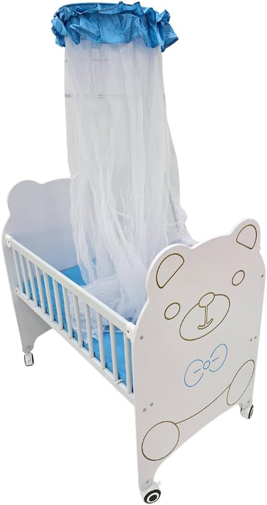 Premium Baby Cradle with Mosquito Net & Wheels – Safe and Comfortable Wooden Cot for Newborns & Infants – Soft Mattress & Canopy – Ideal for Boys & Girls