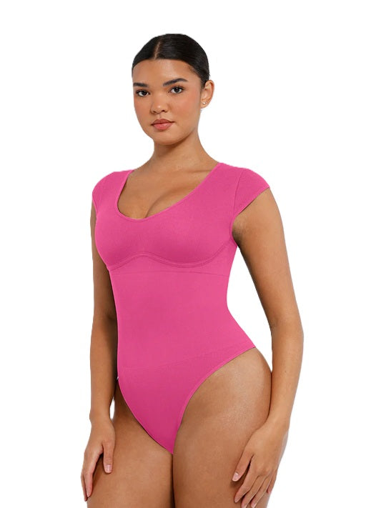 Women's Tummy Control Bodysuit Shapewear – Seamless Slimming Compression Body Shaper with Short Sleeves – Comfortable Sculpting Fit for Daily Wear, Dresses & Postpartum Support