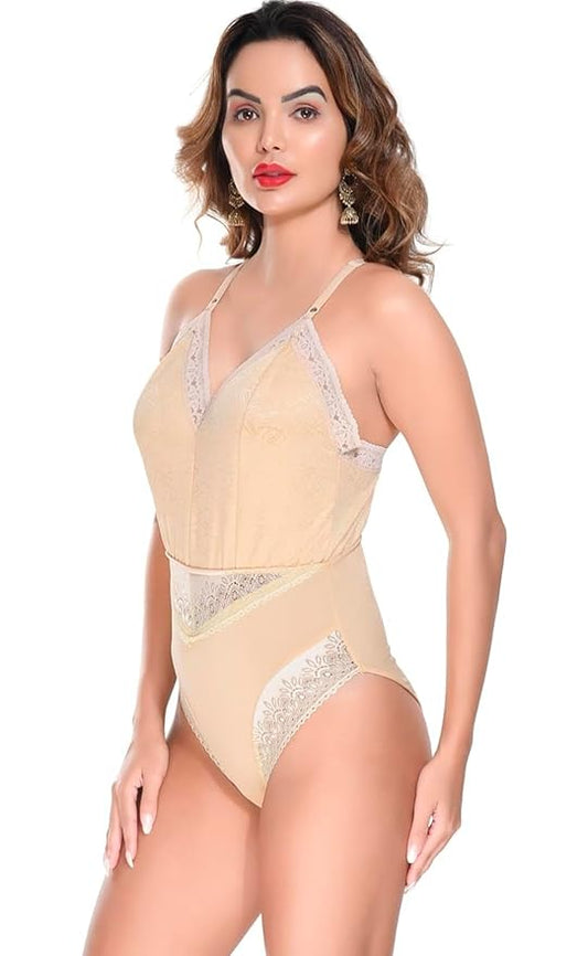 Elegant Green Lace Bodysuit for Women – Deep V Neck, Sheer Mesh Lingerie, Sexy One-Piece Outfit