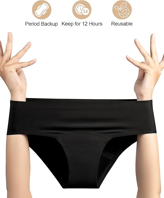 Women’s Period Panties – High Absorbency Leakproof Menstrual Underwear for Heavy Flow, Reusable Washable Cotton Briefs, Full Coverage Sanitary Protection – 5-Layer Absorption – Black