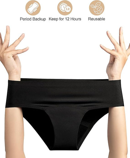 Women’s Period Panties – High Absorbency Leakproof Menstrual Underwear for Heavy Flow, Reusable Washable Cotton Briefs, Full Coverage Sanitary Protection – 5-Layer Absorption – Black