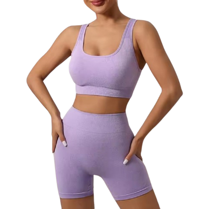 Curvear Workout Sets for Women 2 Piece Outfits Seamless Ribbed Crop Tank Top Sports Bra High Waist Biker Shorts Yoga Leggings
