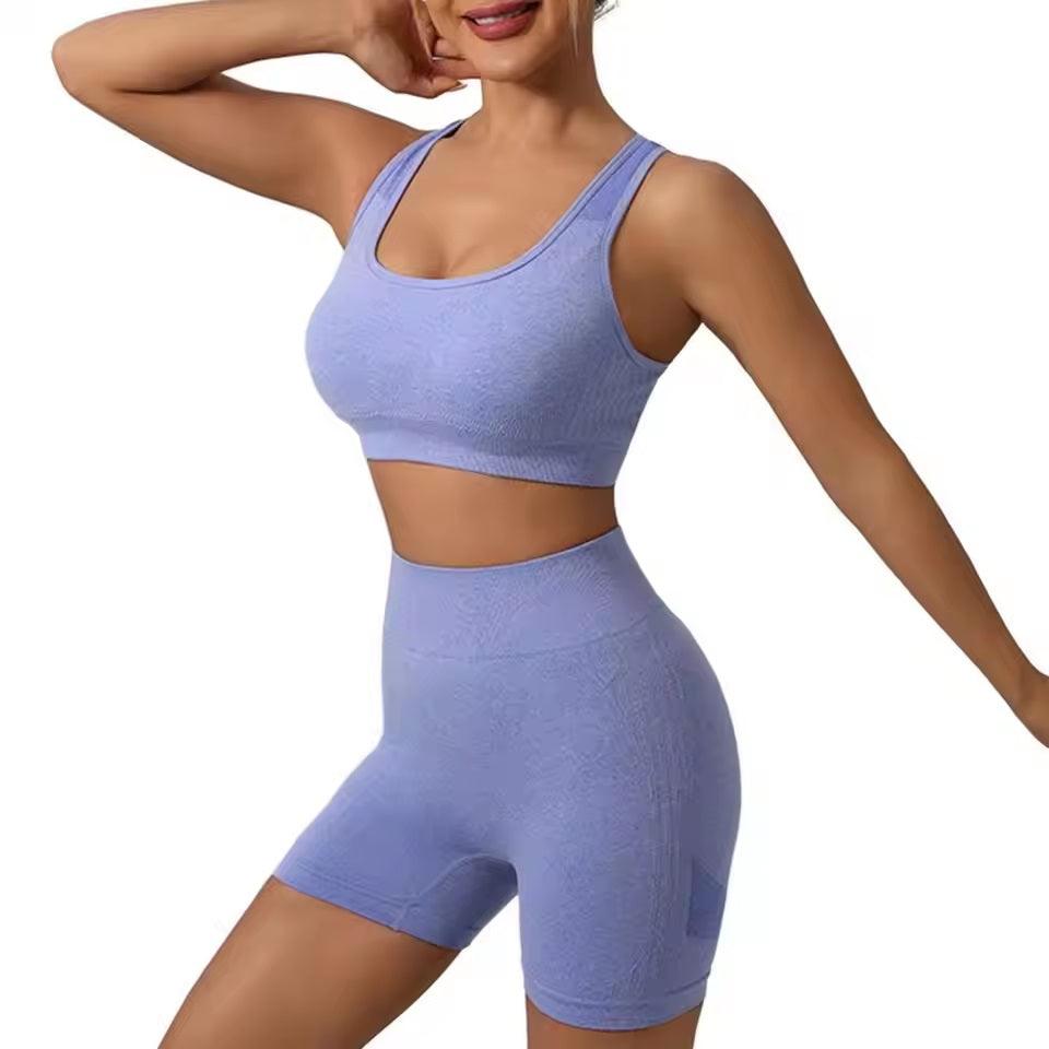 Curvear Workout Sets for Women 2 Piece Outfits Seamless Ribbed Crop Tank Top Sports Bra High Waist Biker Shorts Yoga Leggings
