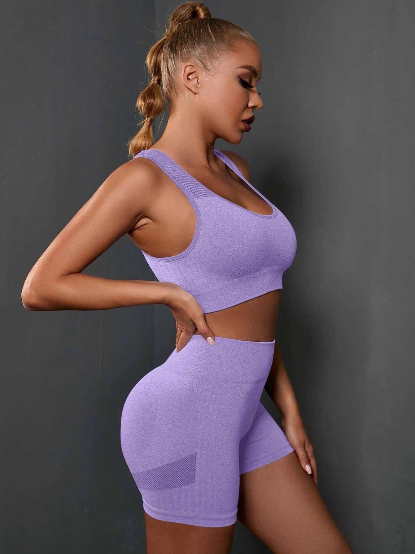Curvear Workout Sets for Women 2 Piece Outfits Seamless Ribbed Crop Tank Top Sports Bra High Waist Biker Shorts Yoga Leggings