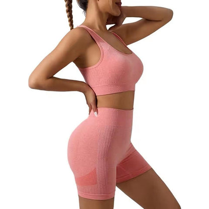 Curvear Workout Sets for Women 2 Piece Outfits Seamless Ribbed Crop Tank Top Sports Bra High Waist Biker Shorts Yoga Leggings
