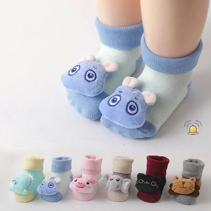 CURVEAR ®️Cartoon Baby Anti-Slip Socks Shoes for Newborns, Infants & First Walkers – Cute Rattle Booties for Boys & Girls