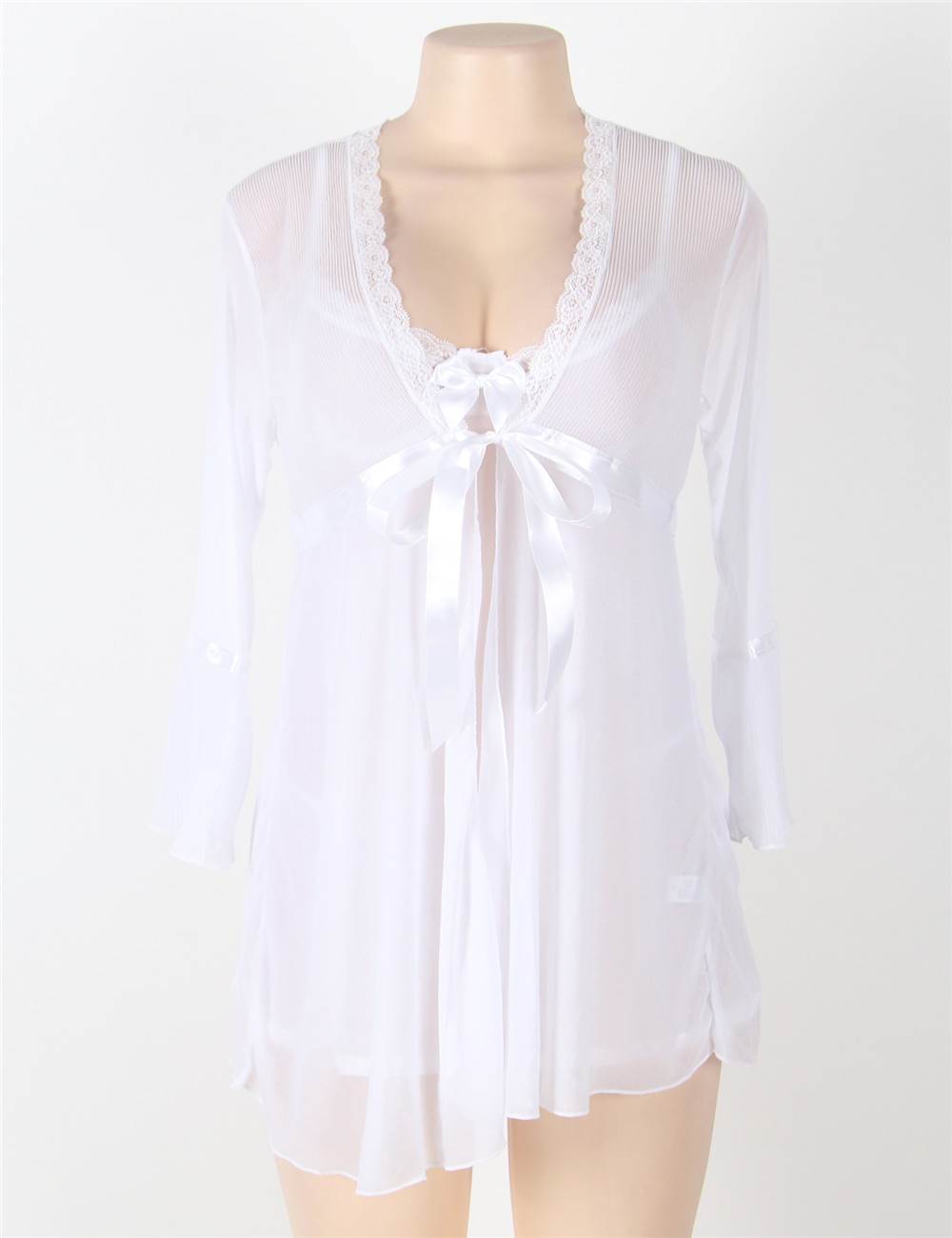 Sexy Black Lace Baby doll Lingerie Set for Women – Sheer Mesh Nightwear with Underwire Lace Cups and Thong – Romantic See-Through Chemise Sleepwear - CURVEAR