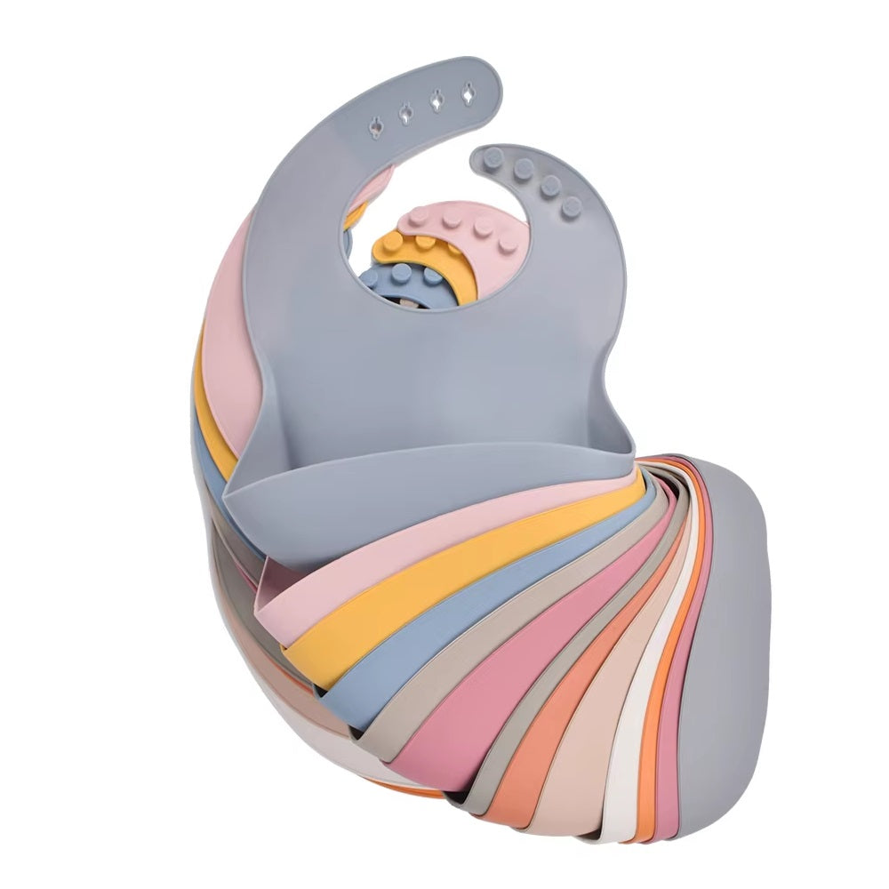 CURVEAR®️premium Adjustable Baby Silicone Bib, Waterproof, Soft Feeding Cloth for Newborns, Toddlers, Drooling Protection. Set of 2.