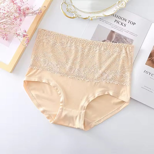 Curvear Women's Cotton Underwear Lace Panties Women's Solid Color Briefs High Waist Sexy Female Underpants Seamless Panties. 2 set