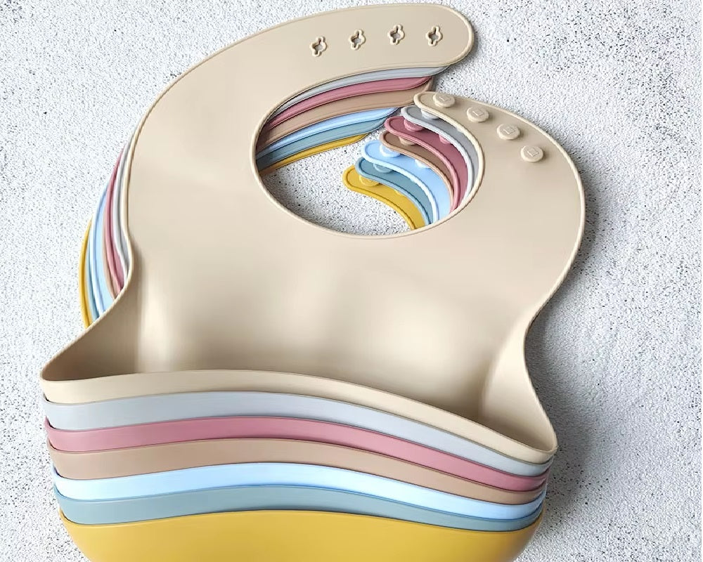 CURVEAR®️premium Adjustable Baby Silicone Bib, Waterproof, Soft Feeding Cloth for Newborns, Toddlers, Drooling Protection. Set of 2.