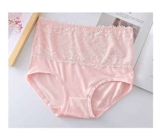 Curvear Women's Cotton Underwear Lace Panties Women's Solid Color Briefs High Waist Sexy Female Underpants Seamless Panties. 2 set